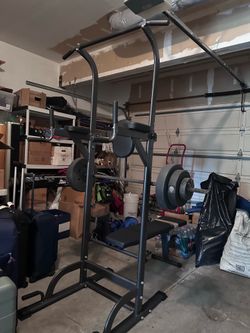 Weight Bench with Barbell & Pull Up Bar