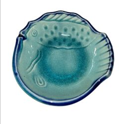 Japanese Turquoise Fish Shaped Pottery Trinket Dish Tea Bag Holder