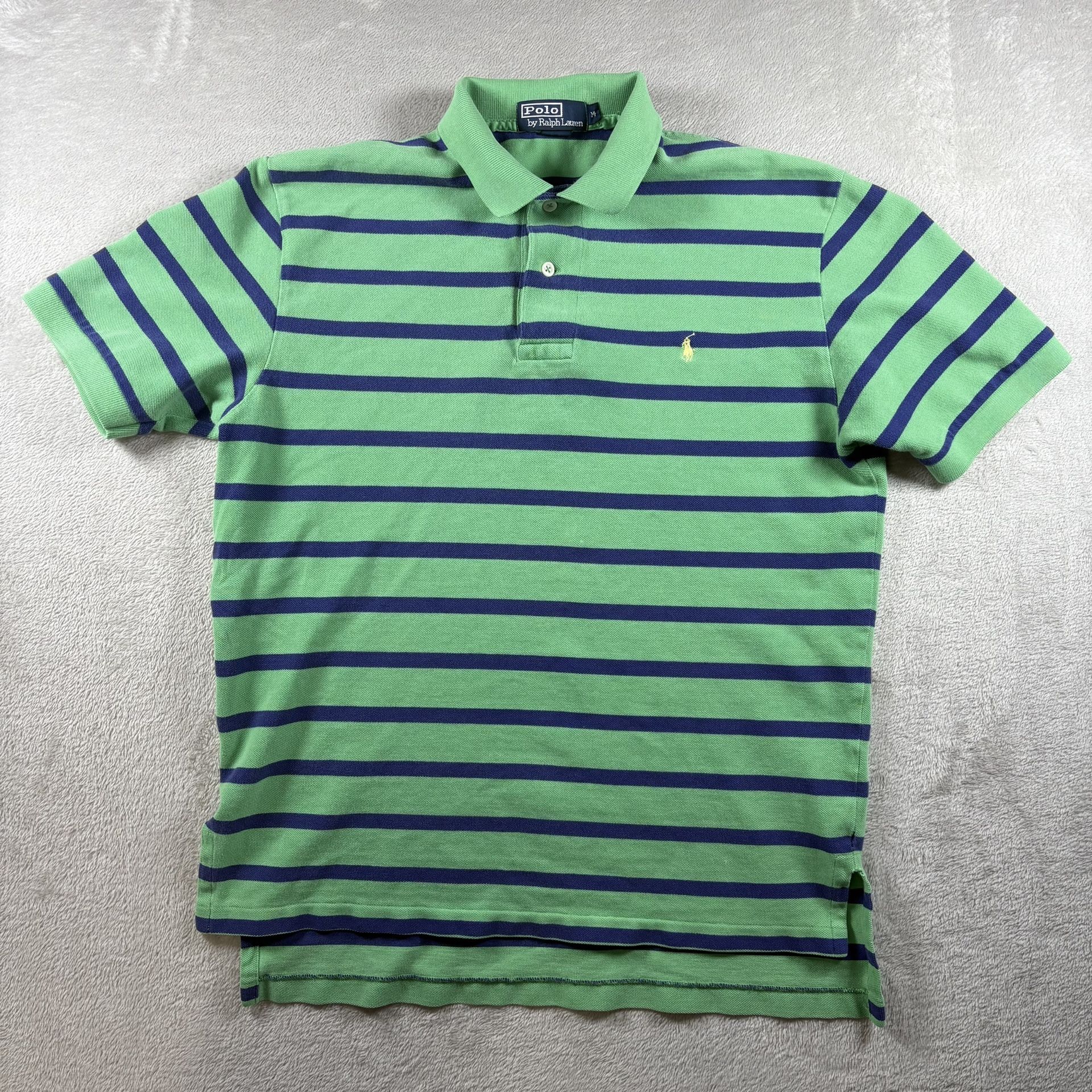 Polo Ralph Lauren Button Shirt Men's Medium Green Classic Fit Striped #1A