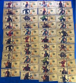 43 MARVEL  SUPERHEROES $100 24K gold foil novelty bills ironman,spider man,xmen
