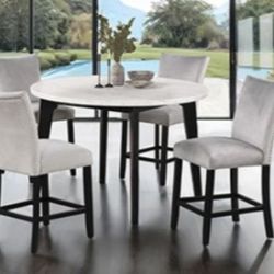 Brand New White, Black & Grey 5pc Counter Height Dining Table Set w Marble Top