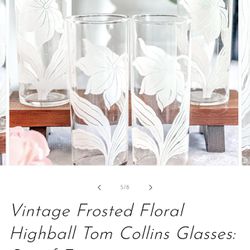 5 - Vintage Frosted Floral Hoghball Tom Collins Glasses