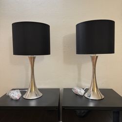 Nickel LED Black Shade Table Lamps Set of 2
