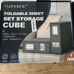 Furnhome 3 Pack Bed Sheet Organizers and Storage, Sheet Organizer for Linen Closet, Foldable Sheet Set Organizer, Sheet Storage Cube for Beding Sheets