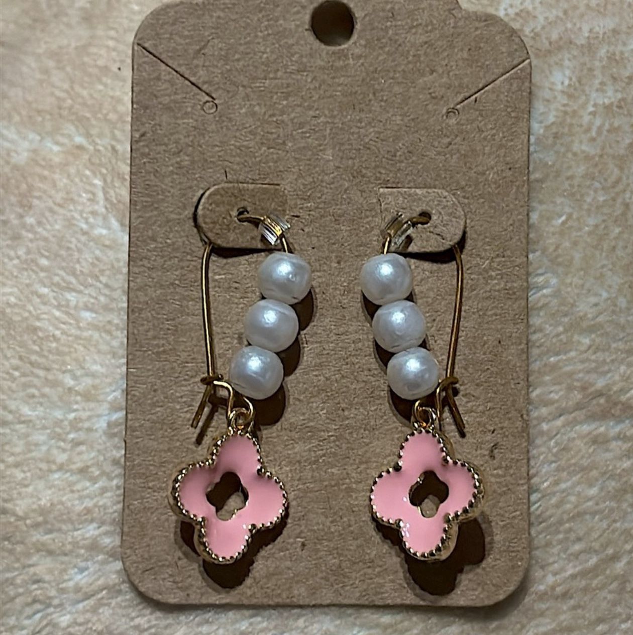 Gold and Pink Clover Earrings