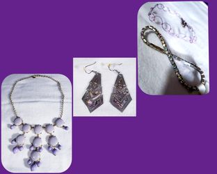 Lavender Necklace, 2 bracelets & Set Of Earrings 