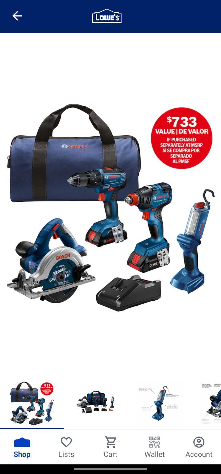 Bosch 4-Tool Brushless Power Tool Combo Kit with Soft Case (2-Batteries Included and Charger Included)
