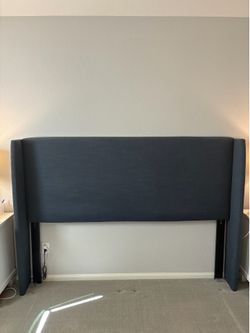 California King Upholstered Wingback Headboard Linen - Navy