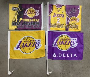 Miscellaneous Lakers Items, pom poms and Lakers car flags