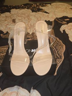 Nude clear square block heels size 9