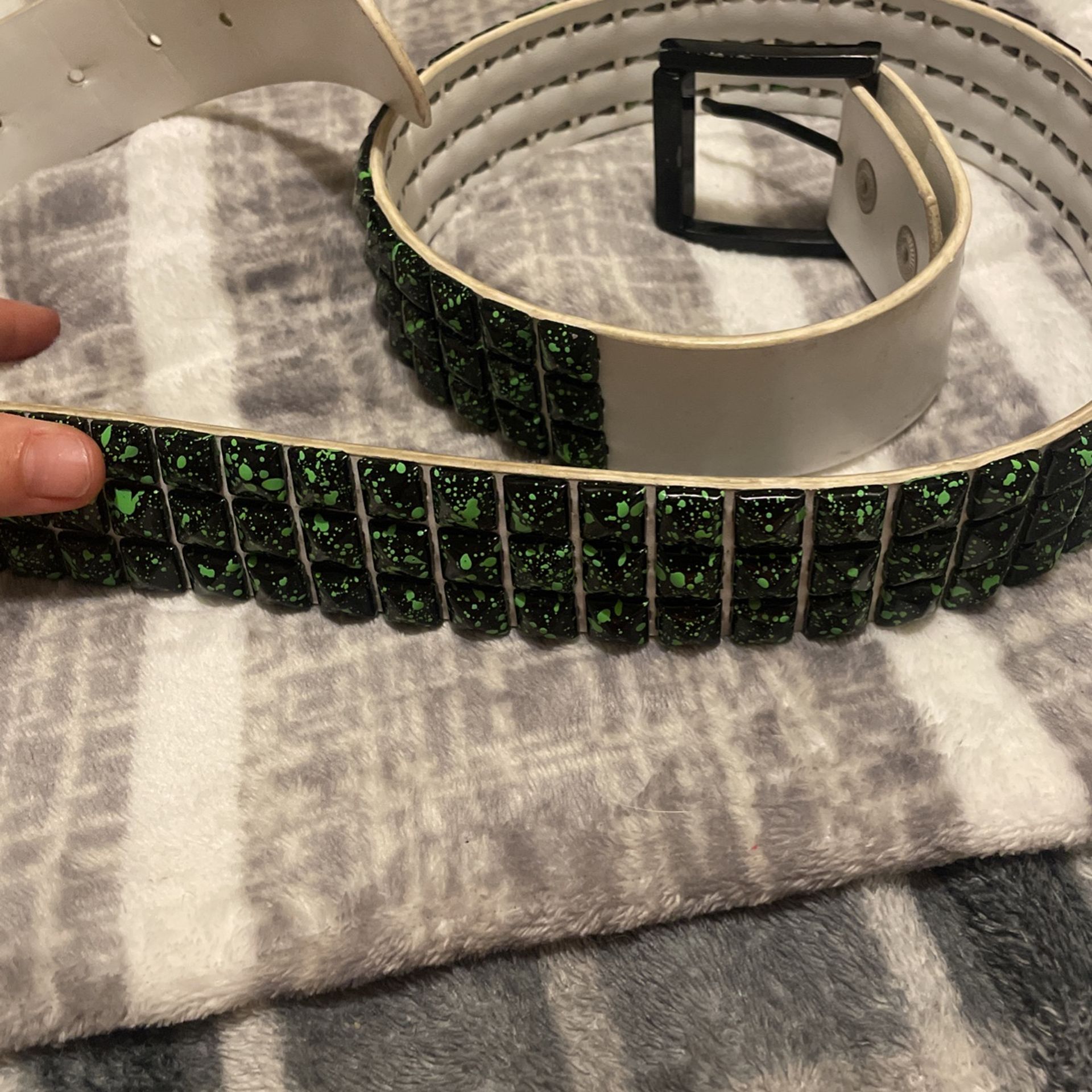 Green Splatter Studded Belt