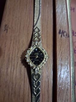 Gold-Tone Women's Dress Watch with Black Dial