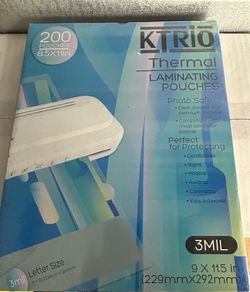 KTRIO 200 Thermal Laminating Pouches 9x11.5 Letter Size 3 Mil – New