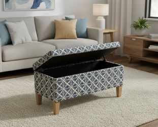 OBO-New Other HomePop 36" Decorative Storage Bench, Blue Geometric Pattern