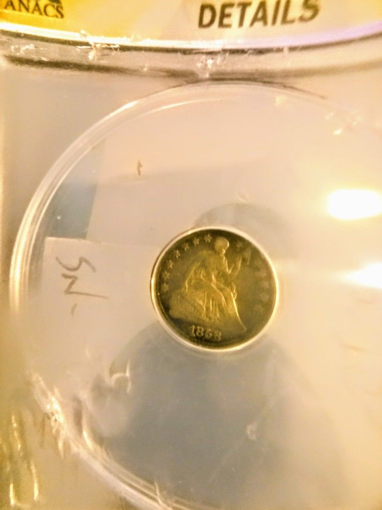 1858 Half Dime, Graded F.15