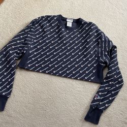 Champion Reverse Weave All Over Print Womens Small Cropped Crewneck Sweatshirt Size Small