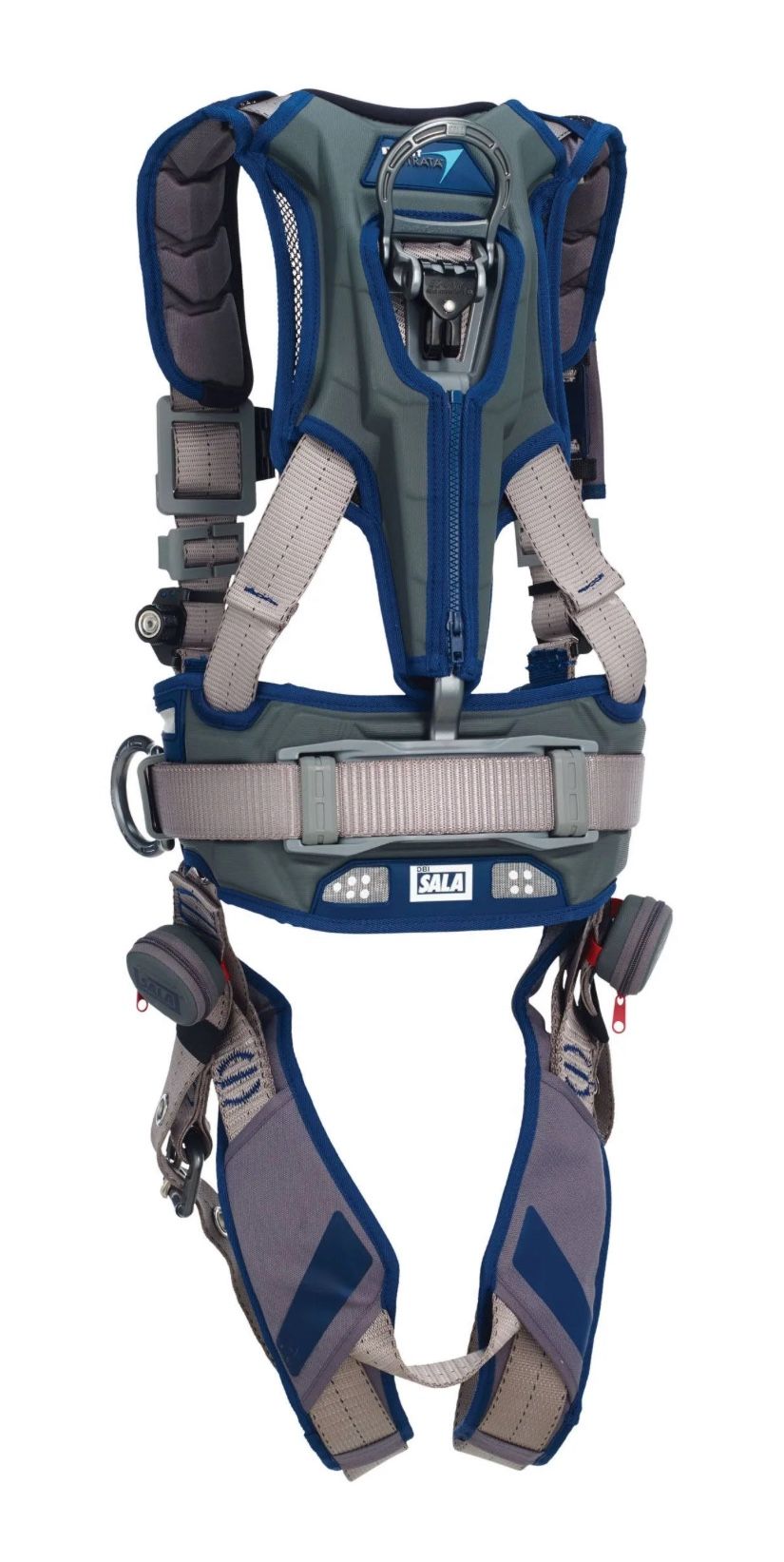 3M DBI-SALA 1112583 ExoFit STRATA, Aluminum 4 D-Rings, Tri-Lock Revolver QC Buckles with Sewn in Hip Pad & Belt, X-Large, Blue/Gray