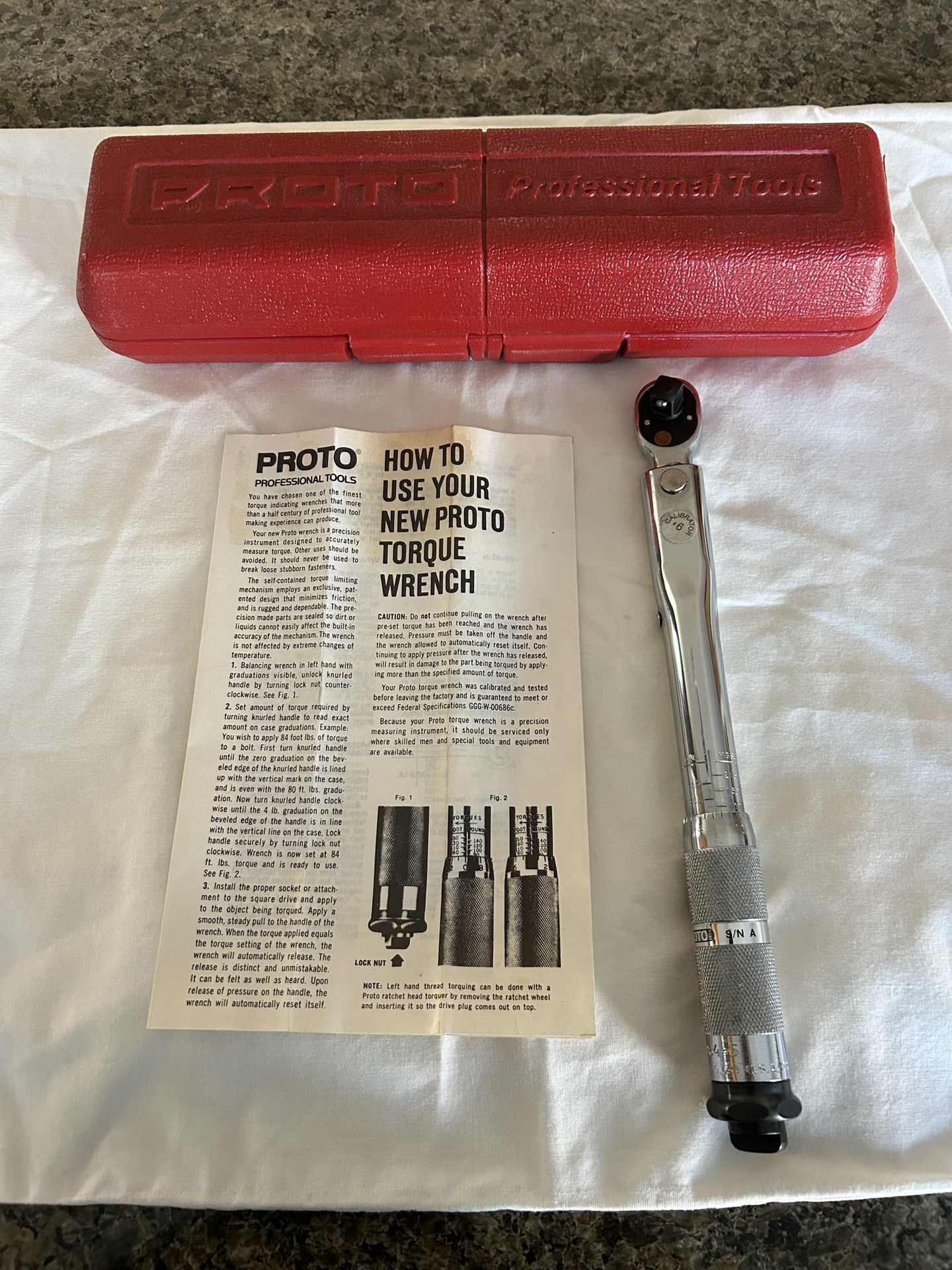 PROTO 6064 Vintage 3/8” Drive Ratcheting Head Micrometer Torque Wrench with Case