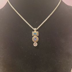  Brighton Halo Gleam Drop Crystal Pendant Silverplated Reversable Necklace 18" + 2" Extender F10