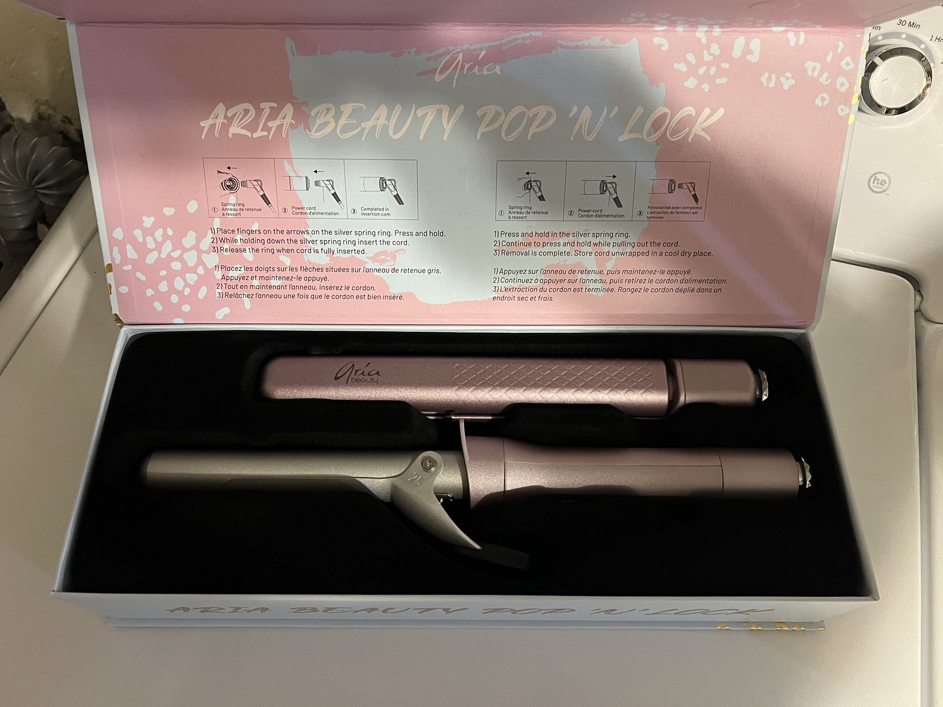 Aria Beauty Pop n Lock Hair Styling Set, Curling Iron, Flat Iron 2 in 1 Set, Ceramic Tools