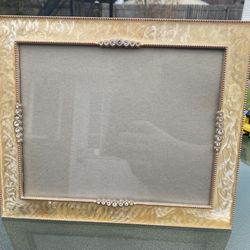 Vintage style decorative yellow cream and silver tone victorian jeweled ornate photo frame