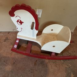 Vintage Child’s Rocking Horse And Stick  Circa 1968. Nice shape.  Quality restoration done well about 25 year ago. 