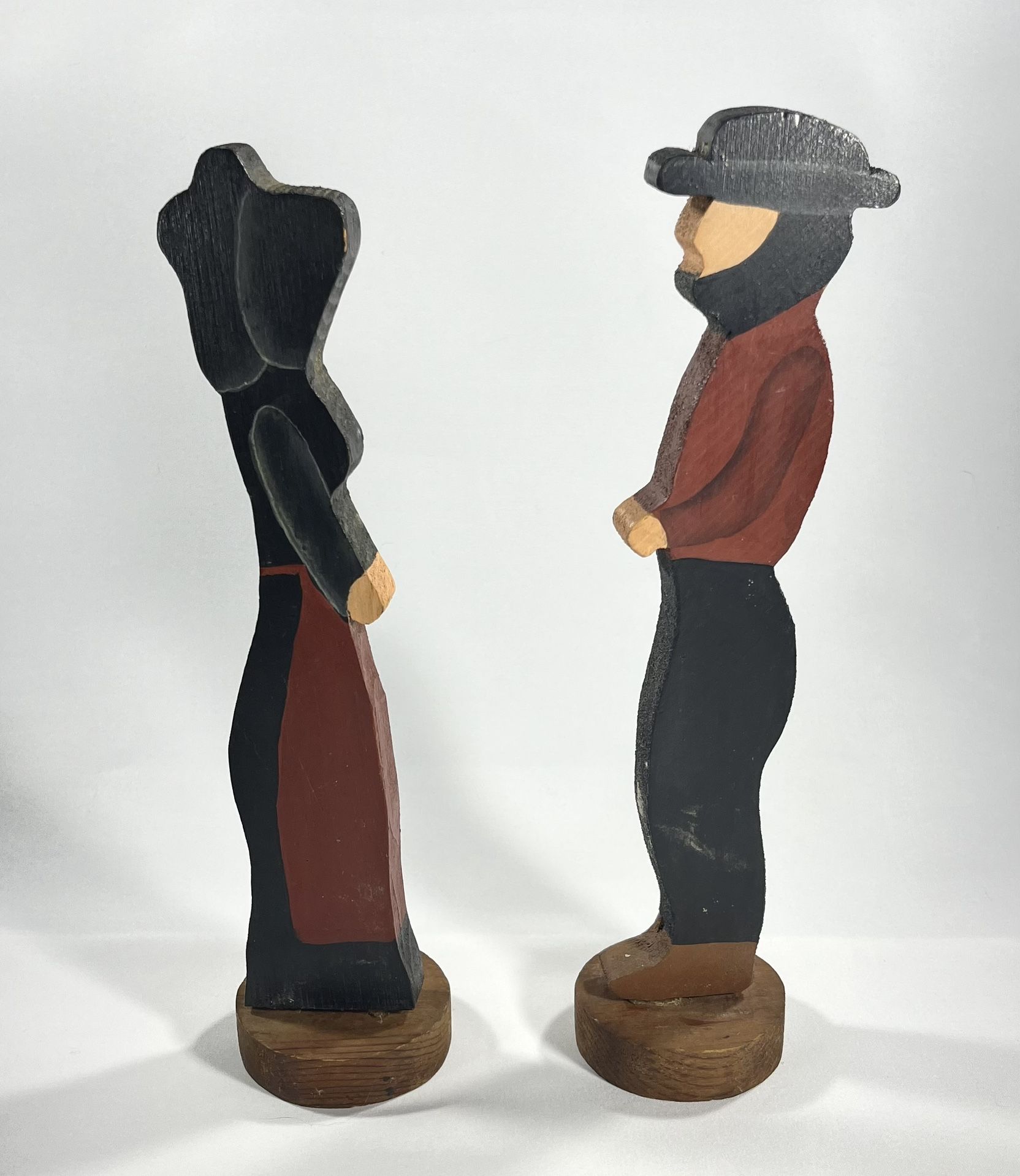 Vintage 12" Tall Wooden Amish Couple Husband Handmade and Painted