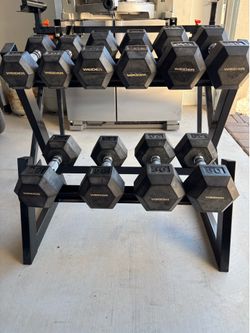 Weider Rubber Hex Dumbbell Set with 2 Tier Rack (200 lbs total)