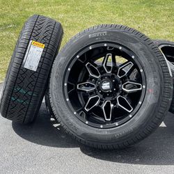 Hovak 20” Chevy Tahoe Silverado wheels GMC Sierra 6 lug rims Tires AT 275/60R20 Pirelli Yukon Dodge Ram