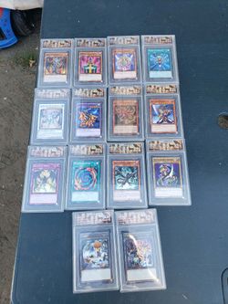 $2500! All Yugioh Yu-Gi-Oh cards Collection All 14 Graded Cards. All New & 1996 1st edition stamp. Exodia all blue eyes. All red eyes. All dark magici