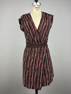 Bcbgmaxazria Wrap Dress Striped Cap Sleeve Tie Waist Size S