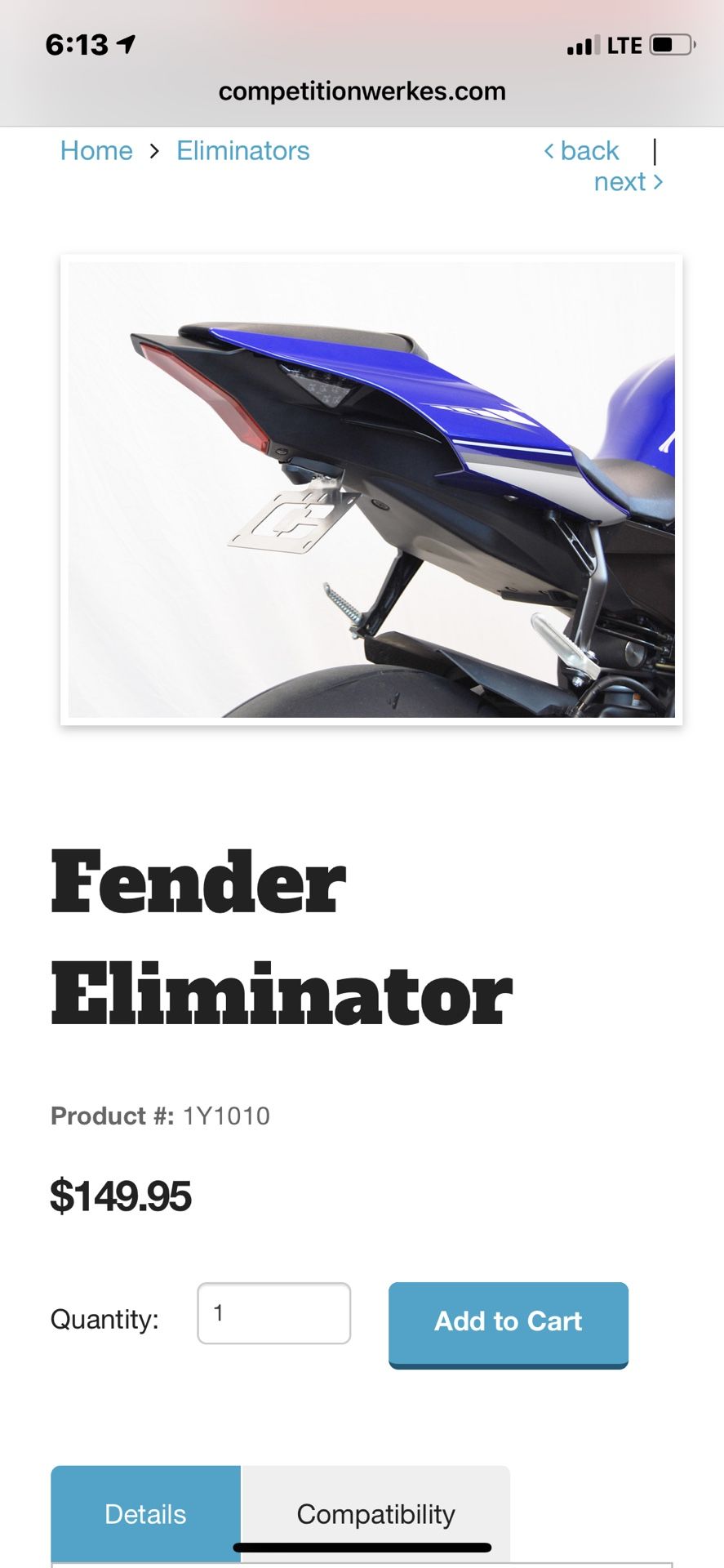 Competition Werkes fender eliminator kit for 2015+ Yamaha R1/R1m