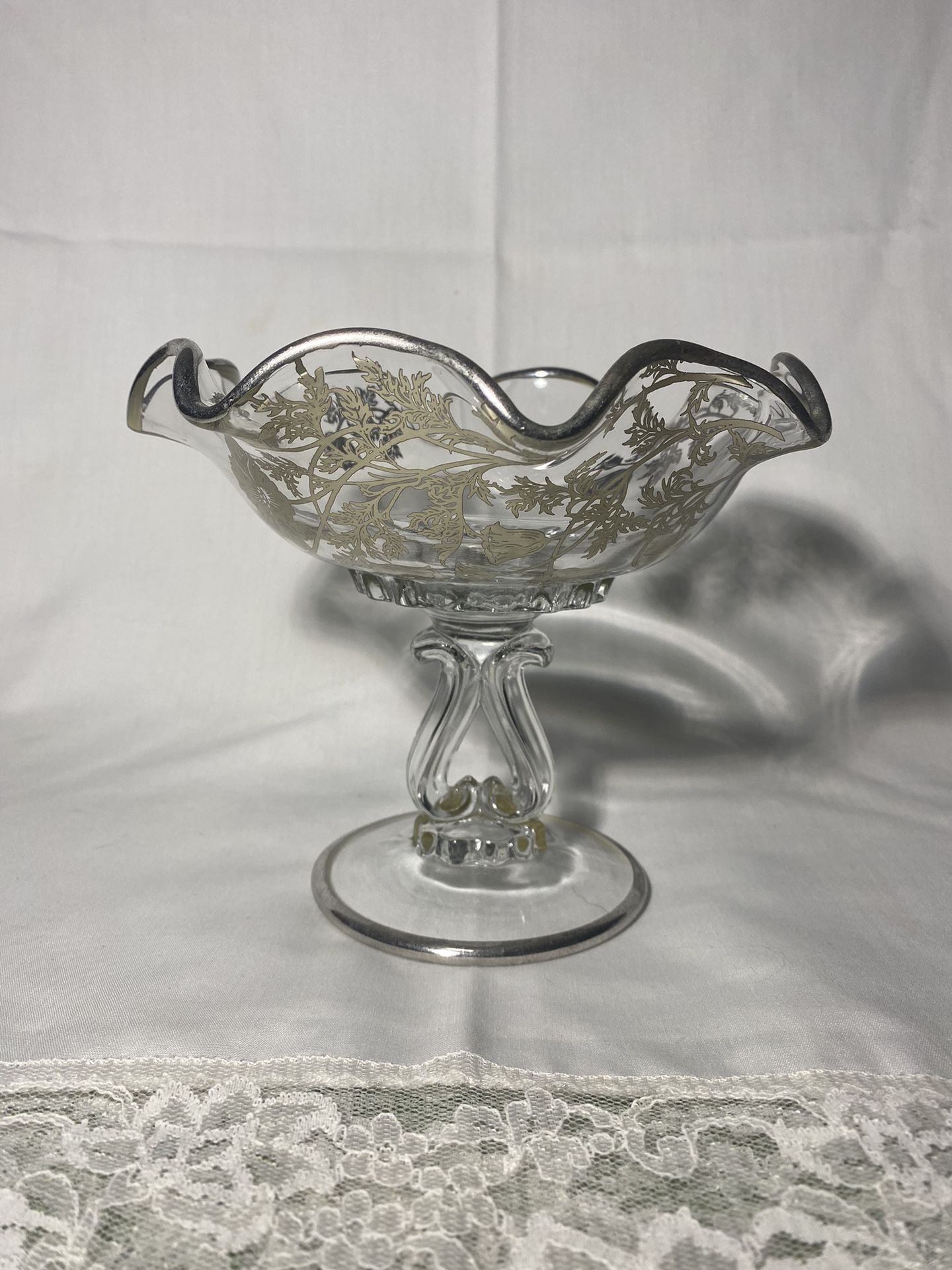 Vintage Heisey w/Silver City Flanders & Ruffled Edges Compote