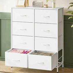 Office Filing Cabinet with 8 Drawers, Dresser TV Stand with 8 Drawers - Fabric Storage Tower, Wood Side Tables, 7 Drawers Long Fabric Dresser for Bedr