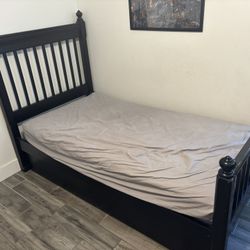 Twin Trundle Bed With 2 Mattresses & Side Stand