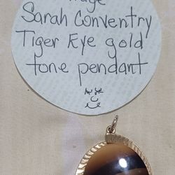 Vintage Sarah Conventry Tiger Eye Gold Tone Pendant 