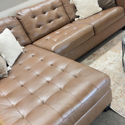 [OM] 🟪 Only $45 initial then take it home 🏡 Brand New Baskove Real Leather 2 Piece Sectional With Chaise 