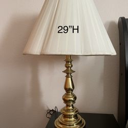 Vintage Solid Brass Table Lamp With Linen Shade