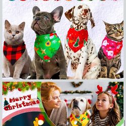 100 Pcs Christmas Dog Bandanas Bulk Xmas Dog Bandanas Adjustable Santa Claus Gingerbread Man Deer Pattern Pet Bibs Triangle Scarf Christmas Holiday Co