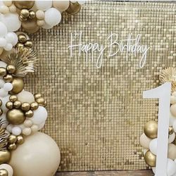  Light Gold Shimmer Wall Backdrop | 24 pcs Decorations Panel | Glitter Bling Photo Background Backdrop | for Birthday Decorations, Wedding