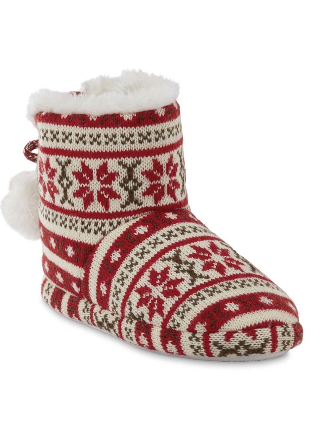 Holiday boots Indoor/outdoor booties slippers rubber outsole warm & comfy Red white ankle height size 6 7 8