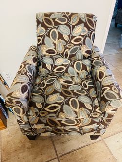 Accent Chair Leaf Patterned in Beige , Blue, Brown