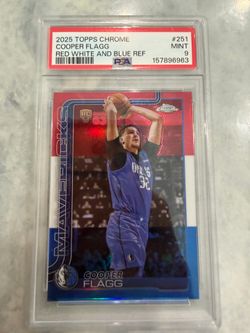 2025 Topps Chrome Cooper Flagg RC #251 Red White & Blue Refractor PSA 9 Rookie Mavericks
