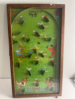 Poosh-M-Up Big 5 in 1 Pinball Game Football Baseball USA, 13x23, Vintage