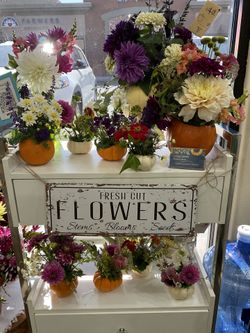 Fall Flower In Pumpkin Bouquets! Available At House Of Beauty In Turlock