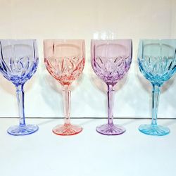 Marquis by Waterford Brookside Set Of 4 Pastel Crystal Wine Glasses 8.5" Goblets