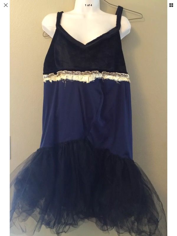 Handmade Navy Black Tutu Dress Dance Halloween Costume Gold Trim Goddess Swan XL