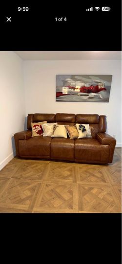 Brown Leather 3-Seat Recliner Sofa