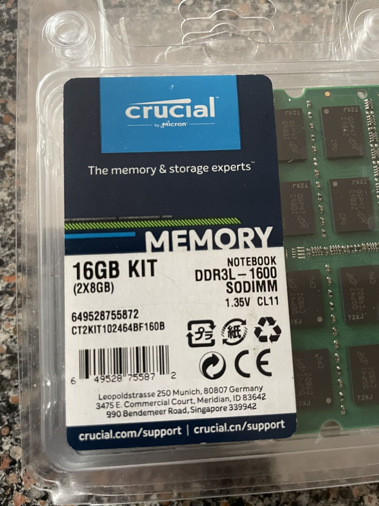 6 Crucial Memory/RAM - 16 GB Kit (2x8GB) / CT2KIT102464BF160B