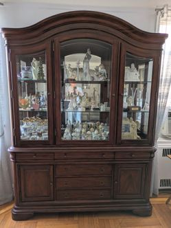Solid Cherry Wood Dining Room Set - China Cabinet W/ 6 Chairs and 1 Extension Leaf